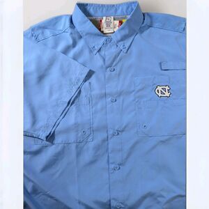 UNC Tar Heels Pro Edge Shirt Mens XL Blue Button Down Vented Fishing Logo
